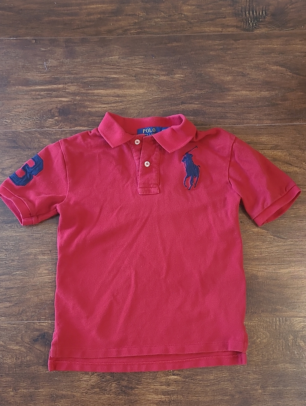 Ralph Lauren Red Boys' Polo with Navy Pony 100% Cotton Size 8